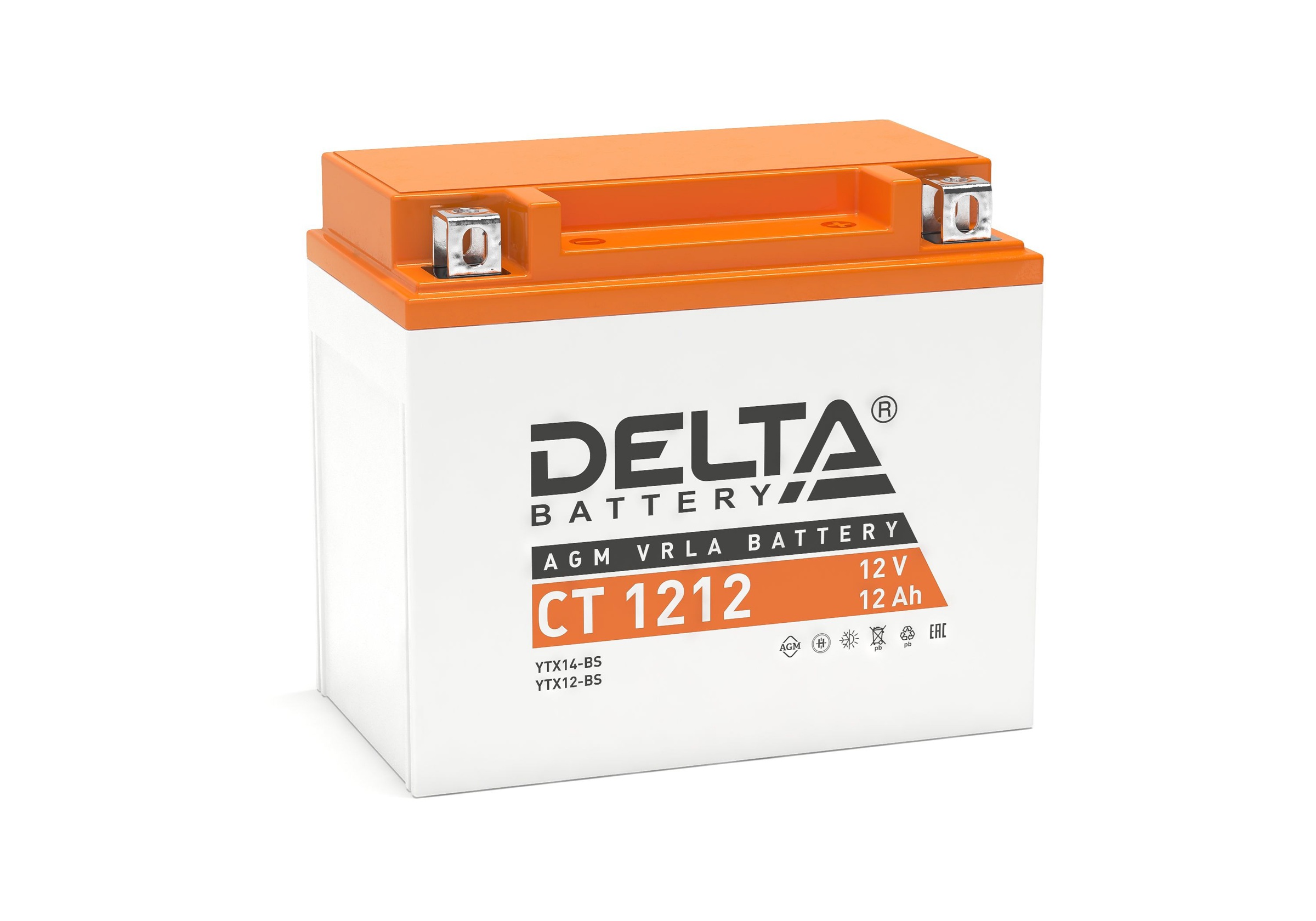 Аккумулятор Delta CT 1212 12V / 12Ah / 180A (YTX14-BS YTX12-BS YB14L-A2) 150х86х131 DELTA BATTERY CT1212