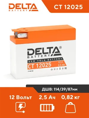Аккумулятор CT12025 12 В 2.5 Ah 40 A 114*39*87 боковые (- +) YT4B-BS DELTA battery