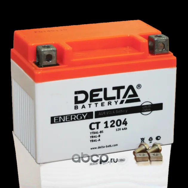 Аккумулятор CT 1204/ 12 B/ 4 Ah/ 50 A/ 114*70*87/ обратная (- +)/ YB4L-B, YB4L-A, YTX4L-BS DELTA BATTERY CT1204