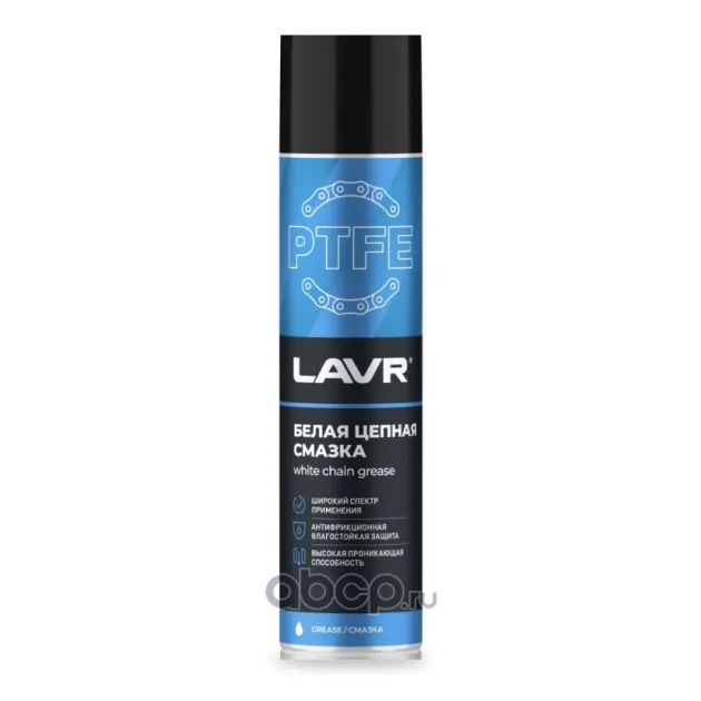 Смазка цепи БЕЛАЯ мото LAVR с PTFE 400 мл (аэрозоль) LN1741